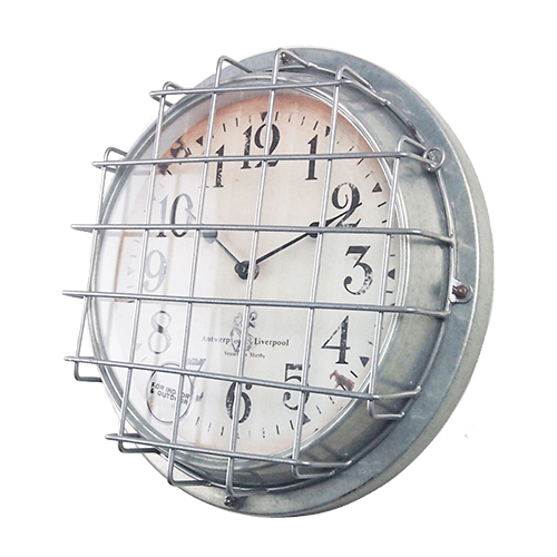 12 Inch Cage Fronted Outdoor Garden Decorative Metal Wall Clock Galvanized HYW046GAC 2