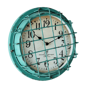12 Inch Cage Fronted Outdoor Garden Decorative Metal Wall Clock Lake Blue 2HYW046LBC