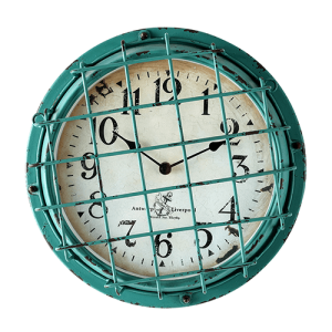 12 Inch Cage Fronted Outdoor Garden Decorative Metal Wall Clock Lake Blue HYW046LBC 1