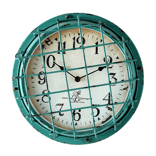 12 Inch Cage Fronted Outdoor Garden Decorative Metal Wall Clock Lake Blue HYW046LBC 1