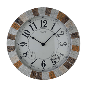 14 Inch All-in-one Weather Station Outdoor Stone Textured Clock multi Tan stone color HYW285 D1