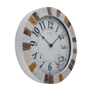 14 Inch All-in-one Weather Station Outdoor Stone Textured Clock multi Tan stone color HYW285 D2