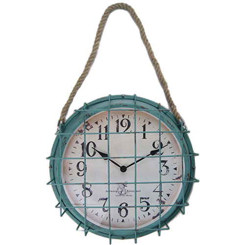16 Inch Lake Blue Cage Fronted Waterproof Outdoor Metal Garden Clock HYW120CLB 2 (2)