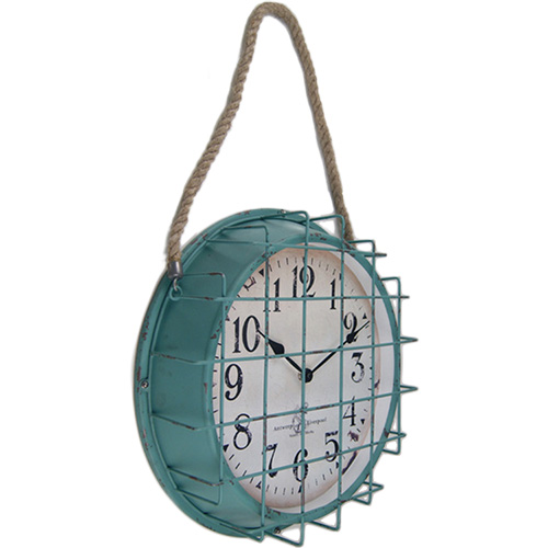 16 Inch Lake Blue Cage Fronted Waterproof Outdoor Metal Garden Clock HYW120CLB 2
