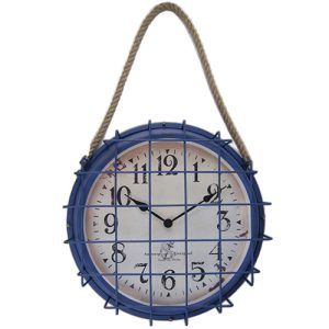 16 Inch Navy Blue Cage Fronted Waterproof Outdoor Metal Garden Clock HYW120C 1