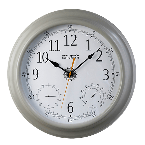18 Inch Large Light Grey Metal Wall Clock With Thermometer and Hygrometer HYWI130LG 1