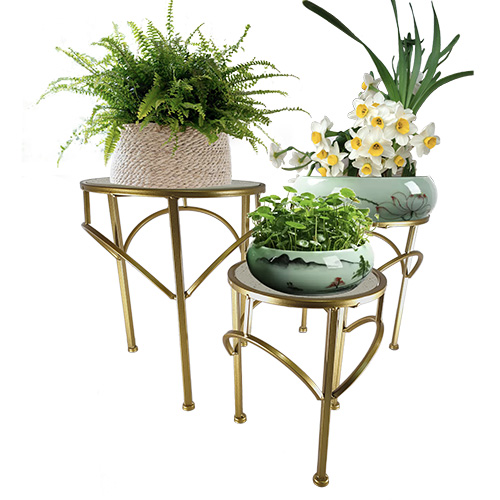 Gold Tripod Round Pedestal Flower Stand Combination Nesting Plant Display Rack (Set of 3) LS21A3007