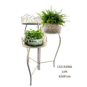 Scrolled 3-Tier Black Metal Decorative Folding Plant Stand Display with Laser Cut Shelves LS21A3066