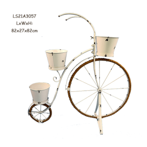 Wrought Iron Craft Bicycle Planter Stand with 3 Tiers Metal Flower Pots LS21A3057