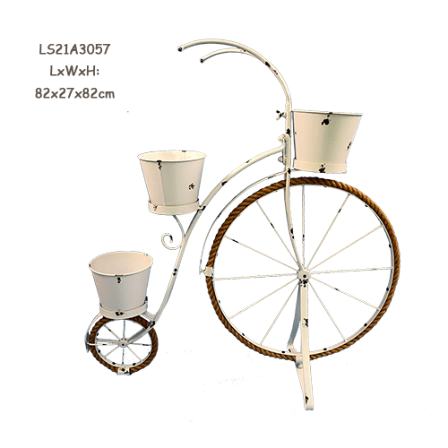 Wrought Iron Craft Bicycle Planter Stand with 3 Tiers Metal Flower Pots LS21A3057