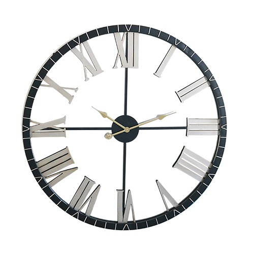 35.5 Inch Black Giant Wrought Iron Wall Clock with Silver Roman Numerals HYWR007-90x6cm 1