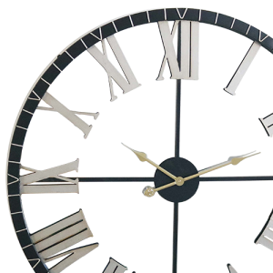 35.5 Inch Black Giant Wrought Iron Wall Clock with Silver Roman Numerals HYWR007-90x6cm 3