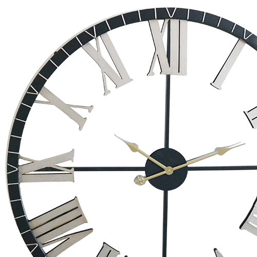 35.5 Inch Black Giant Wrought Iron Wall Clock with Silver Roman Numerals HYWR007-90x6cm 3