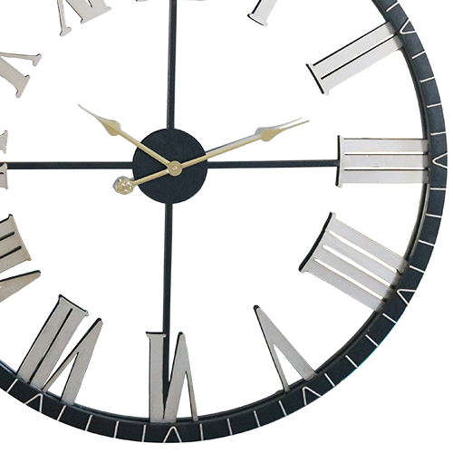35.5 Inch Black Giant Wrought Iron Wall Clock with Silver Roman Numerals HYWR007-90x6cm 4