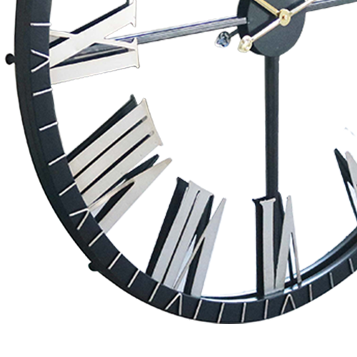 35.5 Inch Black Giant Wrought Iron Wall Clock with Silver Roman Numerals HYWR007-90x6cm 6