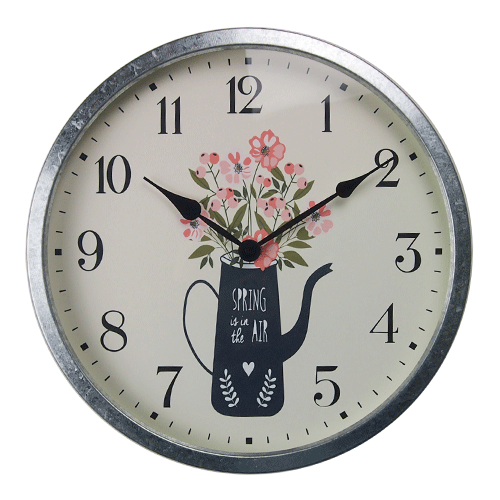 13 inch Galvanized Wall Clock with Flower Clock Face HYW084 (1)
