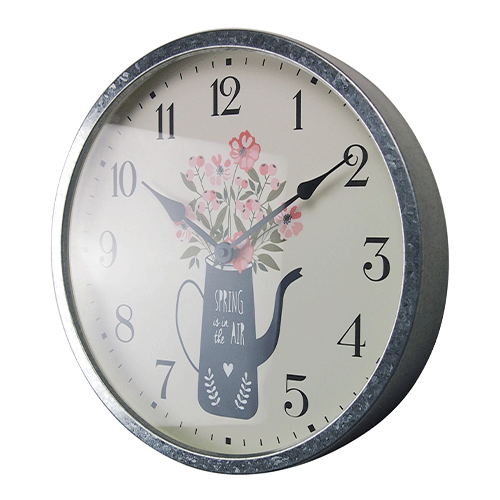 13 inch Galvanized Wall Clock with Flower Clock Face HYW084 (2)