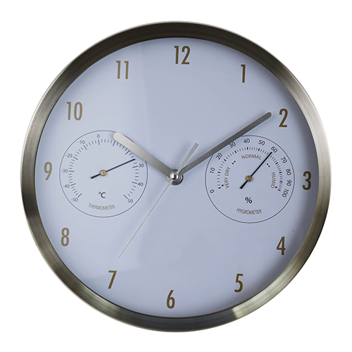 16 Inch Big Size Stainless Steel Clock with Thermometer and Hygrometer HYW086(1)