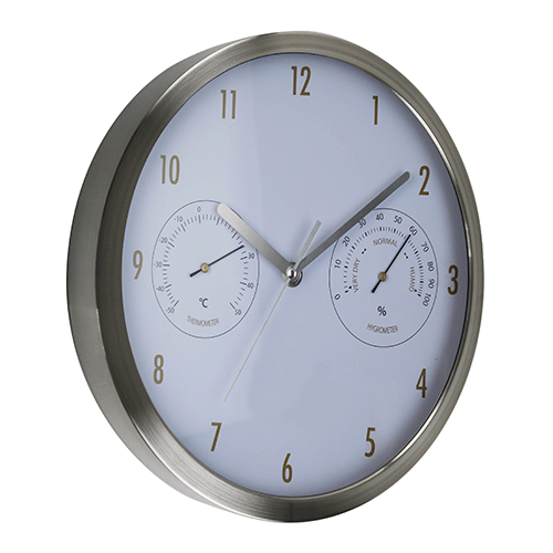 16 Inch Big Size Stainless Steel Clock with Thermometer and Hygrometer HYW086(2)