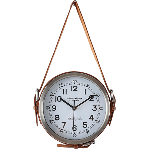 8 Inch Mini Stainless Steel Wall Clock with PU Leather Belt HYW067