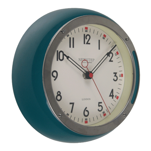 8.5 Inch Dark Lake Blue Retro Wall Clock with Silver Outer Ring HYW152 (4)